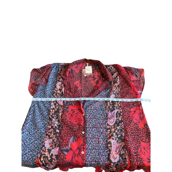 Free People Toni Printed Mini Dress Sheer Ruffle Red Floral Whimsical Fairy XL - Picture 10 of 12